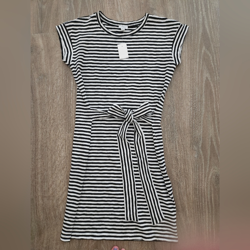 NWT! J. Crew Black and White Cap Sleeve Tie Front Dress